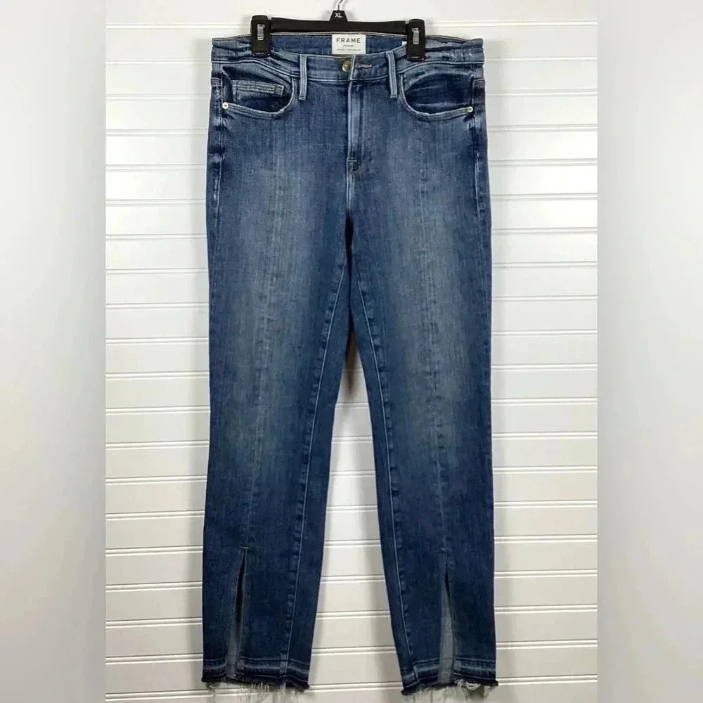 Frame Le Nouveau Straight Split Front Raw Hem Ankle Jeans In Sheffield Size29